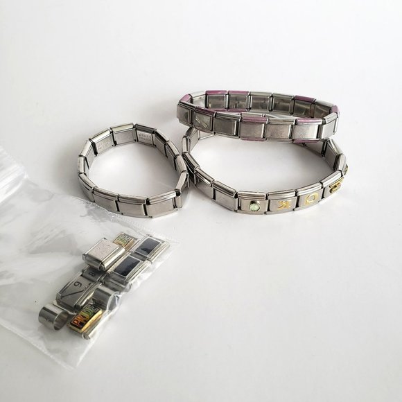 3 Stainless Steel Stretch Charm Bracelets with Extra Links - Picture 1 of 7